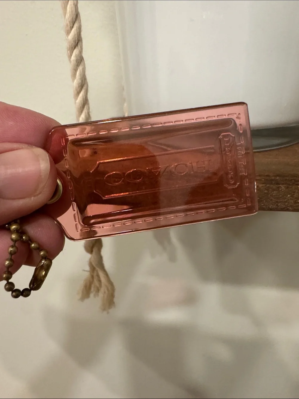 Coach Pink Poopy Transparent Acrylic Hangtag with brass chain